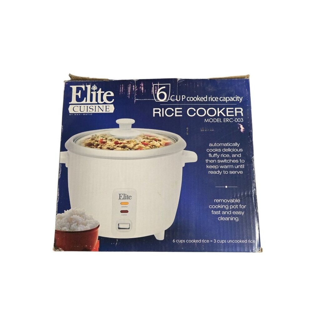 Elite Cuisine 6-Cup Rice Cooker ERC-003 – Auto Cook & Keep Warm – Nonstick Pot